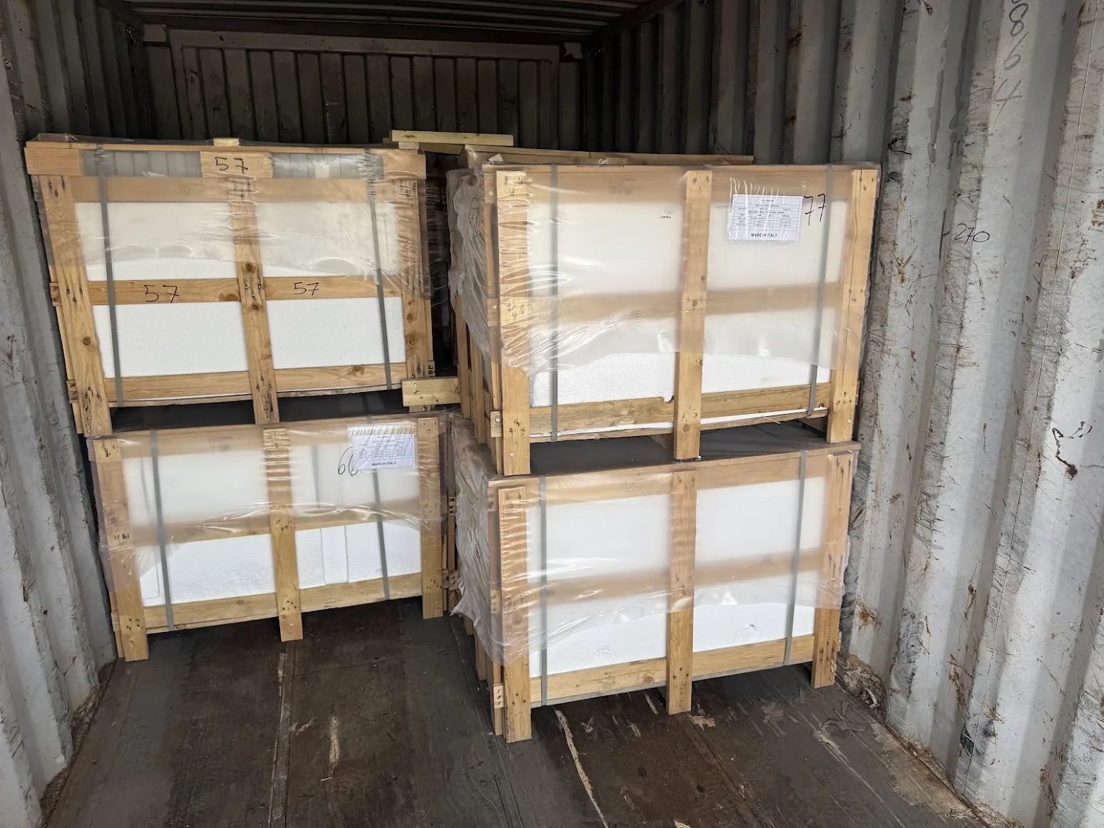 Crated stone prepared for export