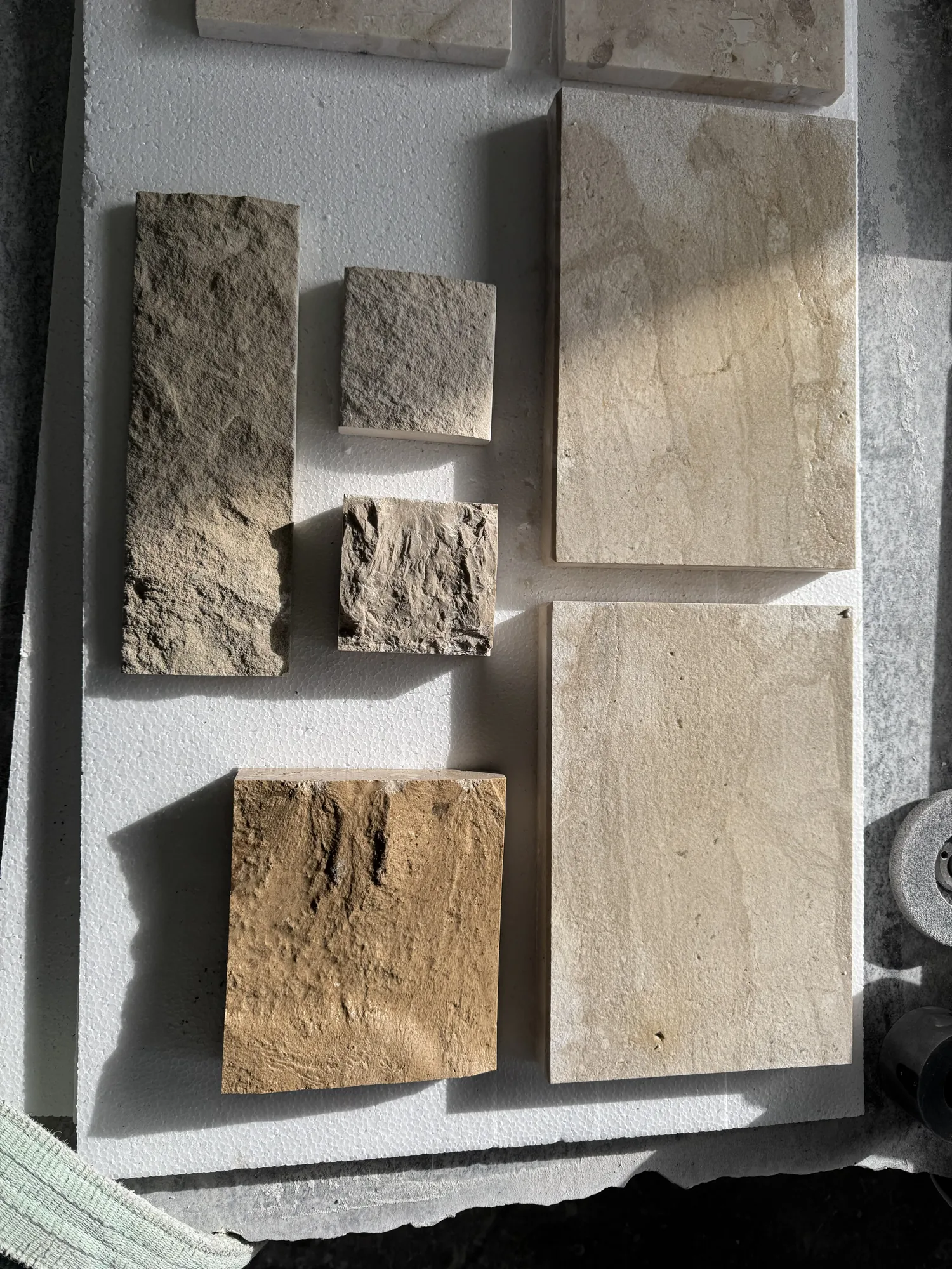 Stone samples in different materials and finishes for client approval