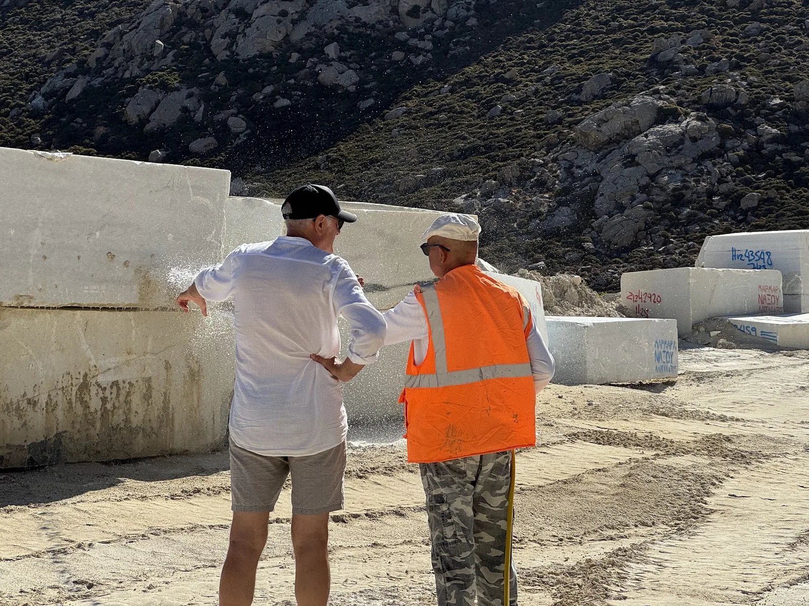 Selecting marble blocks with the quarry owner at the source in Greece